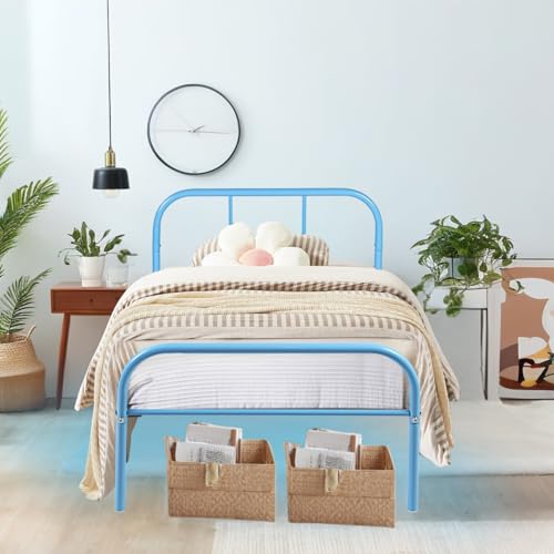 FurnitureR Metallbett Metallrahmen Bett mit LED-Licht, Gästebett Einzelbett Einzelbett Moderne Bettrahmen Jugendbett mit Lattenrost für Schlafzimmer Gästezimmer 90 x 190 cm, Blau FurnitureR Metallbett Metallrahmen Bett mit LED-Licht, Gästebett Einzelbett Einzelbett Moderne Bettrahmen Jugendbett mit Lattenrost für Schlafzimmer Gästezimmer 90 x 190 cm, Blau von FurnitureR