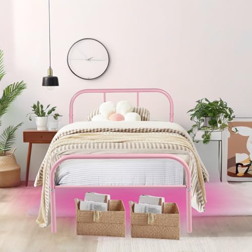 FurnitureR Metallbett Metallrahmen Bett mit LED-Licht, Gästebett Einzelbett Einzelbett Moderne Bettrahmen Jugendbett mit Lattenrost für Schlafzimmer Gästezimmer 90 x 190 cm, Rosa FurnitureR Metallbett Metallrahmen Bett mit LED-Licht, Gästebett Einzelbett Einzelbett Moderne Bettrahmen Jugendbett mit Lattenrost für Schlafzimmer Gästezimmer 90 x 190 cm, Rosa von FurnitureR