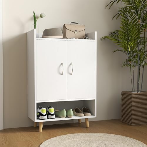 FurnitureR Moderne Schuhablage mit Türen, weiß, platzsparendes Design, MDF-Material, Stabiler Aufbau, ideal für Flur oder Garderobe FurnitureR Moderne Schuhablage mit Türen, weiß, platzsparendes Design, MDF-Material, Stabiler Aufbau, ideal für Flur oder Garderobe von FurnitureR
