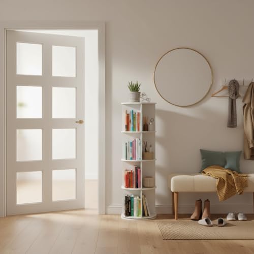 FurnitureR Moderner drehbarer Flur-Organizer, 40x40x128cm, Weißes Rundregal mit 5 Ebenen, Platzsparendes Bücherregal für Eingangsbereich FurnitureR Moderner drehbarer Flur-Organizer, 40x40x128cm, Weißes Rundregal mit 5 Ebenen, Platzsparendes Bücherregal für Eingangsbereich von FurnitureR
