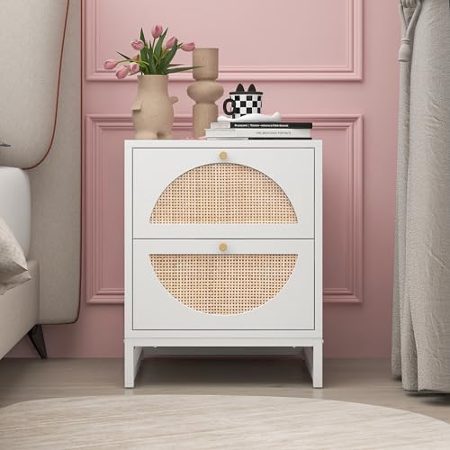 FurnitureR Nachttisch mit Zwei Schubladen, halbkreisförmiges symmetrisches Design, austauschbare Schubladen, freie Musterkombination, geeignet für mehrere Innenszenen von FurnitureR