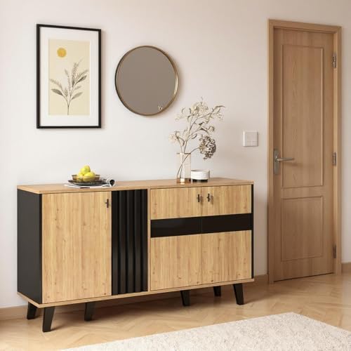 FurnitureR Natural Sideboard, Modern Design, Glass & Particle Board, Ample Storage Space, Elegant Home Décor FurnitureR Natural Sideboard, Modern Design, Glass & Particle Board, Ample Storage Space, Elegant Home Décor von FurnitureR