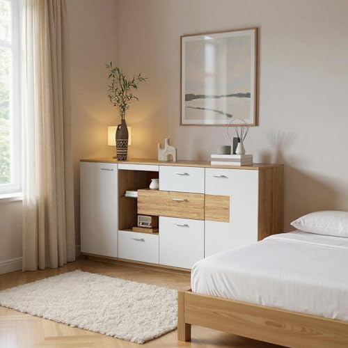 FurnitureR Naturholz und Weiß Nachtkommode, Stilvolles Design mit Offenen Fächern, Langlebig und Vielseitig, Perfekt für Schlafzimmer und Wohnbereiche FurnitureR Naturholz und Weiß Nachtkommode, Stilvolles Design mit Offenen Fächern, Langlebig und Vielseitig, Perfekt für Schlafzimmer und Wohnbereiche von FurnitureR
