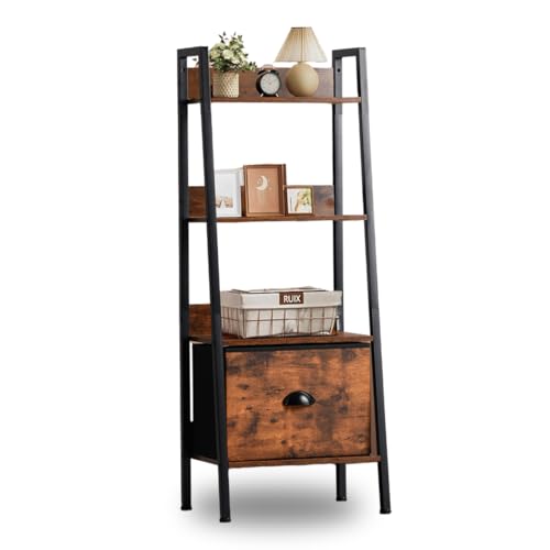 FurnitureR Regal, 4 Ebenen, Bücherregal, Aufbewahrung mit Schubladen aus Vlies, für Wohnzimmer, Schlafzimmer, Büro, Gartenregal, Höhe 110 cm, industrieller Stil, rustikales Braun FurnitureR Regal, 4 Ebenen, Bücherregal, Aufbewahrung mit Schubladen aus Vlies, für Wohnzimmer, Schlafzimmer, Büro, Gartenregal, Höhe 110 cm, industrieller Stil, rustikales Braun von FurnitureR