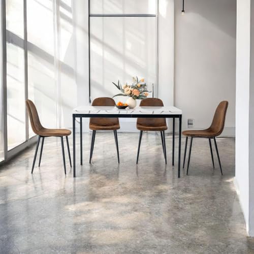 FurnitureR Restauranttische aus weißem Marmorimitat, eleganter Stil für 4 bis 6 Personen, Dicke Holzplatte mit Metallstruktur, für Cafés, Gebäck, Empfangsräume, 120 x 70 x 75 cm von FurnitureR