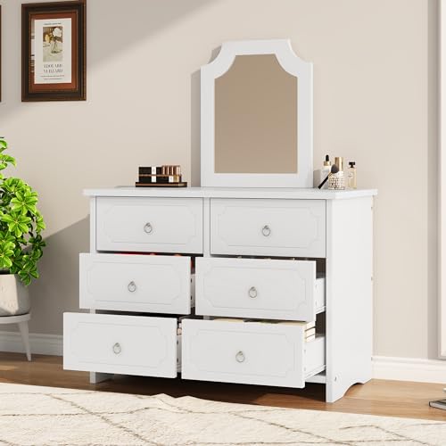 FurnitureR Schminktische, Mit Spiegel, 6 Schubladenschrank, Spiegel herausnehmbar, Stauraum im Wohnzimmer und Schlafzimmer, geräuschlosen Gleitern, MDF+Spanplatte, Weiß FurnitureR Schminktische, Mit Spiegel, 6 Schubladenschrank, Spiegel herausnehmbar, Stauraum im Wohnzimmer und Schlafzimmer, geräuschlosen Gleitern, MDF+Spanplatte, Weiß von FurnitureR
