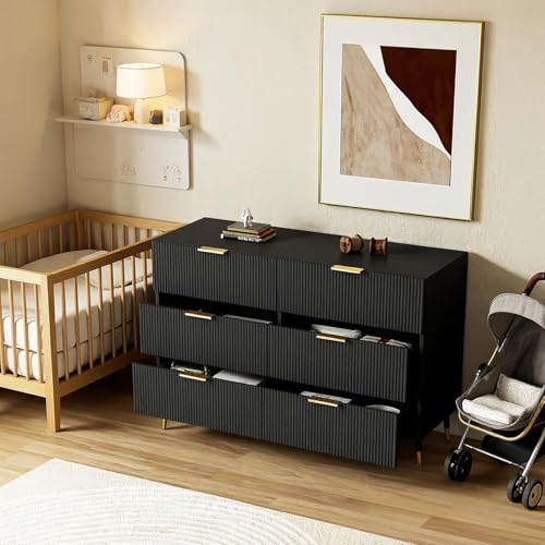 FurnitureR Schwarze Kommode, 6 Schubladen, 120 cm, Moderne Optik, Kinderzimmermöbel, Funktional und Platzsparend, Robuste Konstruktion von FurnitureR