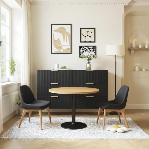 FurnitureR Schwarzer Buffet-Sideboard, Modernes Design, Partikelschalengestaltung, Stauraum für Esszimmer, Elegante Löwengriffen FurnitureR Schwarzer Buffet-Sideboard, Modernes Design, Partikelschalengestaltung, Stauraum für Esszimmer, Elegante Löwengriffen von FurnitureR