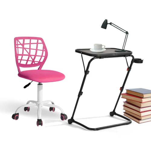 FurnitureR Set mit 2 Möbeln, dunkelrosa Stuhl und Schreibtisch, faltbar, ergonomisches Design, Höhe und Winkel verstellbar, Kunststoff und Metall, für Haus und Spielzimmer, leicht zu bewegen von FurnitureR