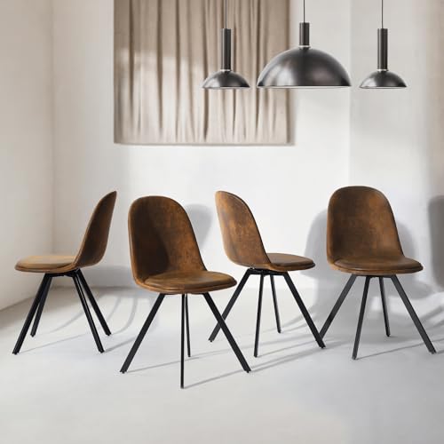FurnitureR Set mit 4 Stühlen, um 360 Grad drehbar, ohne Armlehnen und mit radialen Metallbeinen, Retro, für Schlafzimmer und Esszimmer, Wildleder, Braun, 44 x 40 x 84 cm von FurnitureR