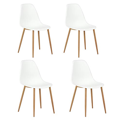 FurnitureR Set mit 4 eleganten Stühlen, ergonomische Rückenlehne aus Polypropylen, mit Metallbeinen, Schlafzimmer, Wohnzimmer, Esszimmer, cremeweiß, 46 x 45 x 83,5 cm von FurnitureR