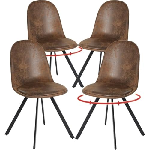 FurnitureR Set von 4 Wildleder -Schwenk -Essstühlen, 360 ° Dreh Freizeitstühle für Esszimmer Wohnzimmer Küche, braun von FurnitureR