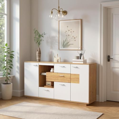 FurnitureR Sideboard in Natur – Elegantes Design mit Praktischem Stauraum, Robustes MDF-Material für Moderne Wohnräume, Ideal für Diele & Flur von FurnitureR