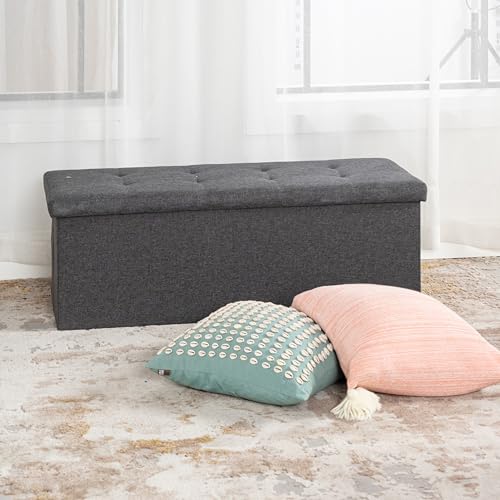 FurnitureR Stoffbank für Kinderzimmer, Ottoman am Ende des Bettes, Fußhocker, Aufbewahrungstruhe innen mit abnehmbarem Fach, Grau, 110 x 38 x 38 cm von FurnitureR