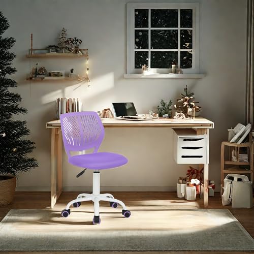 FurnitureR Teens Mädchen Task Chair 360 Swivel Low Mid PP Mesh Back Fabric Seat Höhenverstellbare Rollrolle, Fabric Purple von FurnitureR