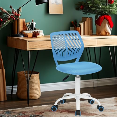 FurnitureR Teens Mädchen Task Chair 360 Swivel Low Mid PP Mesh Back Fabric Sitz Höhenverstellbare Rollrolle, Fabric Blue von FurnitureR