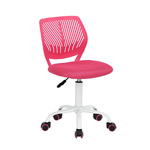 FurnitureR Teens Mädchen Task Chair 360 Swivel Low Mid PP Mesh Back Fabric Sitz Höhenverstellbare Rollrolle, Fabric PINK von FurnitureR