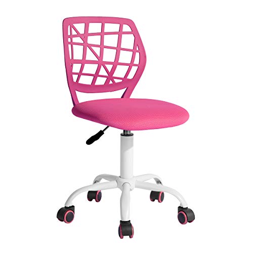 FurnitureR Teens Mädchen Task Chair 360 Swivel Low Mid PP Mesh Back Fabric Sitz Höhenverstellbare Rollrolle, PINK I von FurnitureR