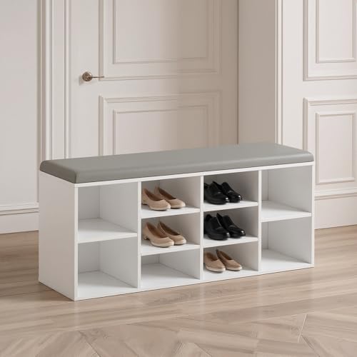 FurnitureR Weiße Bench, Schuhregal, modernes Design, Synthetisches Material, vielseitige Aufbewahrung, Organisation für Haus, Raumoptimierung, Flur, Schlafzimmer, Eingangsbereich, 103 x 29 x 45 cm von FurnitureR