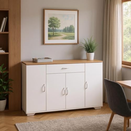 FurnitureR Weißer Aktenschrank, moderner Stil, MDF Material, kompakt und funktional, mit DREI Türen und Einer Schublade von FurnitureR