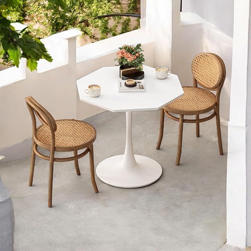 FurnitureR Weißer Esstisch, moderner Stil, MDF-Tischplatte mit robustem Stahlfuß, achteckiges Design, ideal für Balkon oder Terrasse von FurnitureR