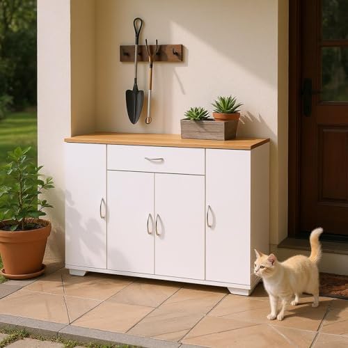 FurnitureR Weißer Garderobenschrank, MDF-Material, modernes Design, praktischer Stauraum, vielseitig einsetzbar im Flur, Schlafzimmer oder Büro von FurnitureR