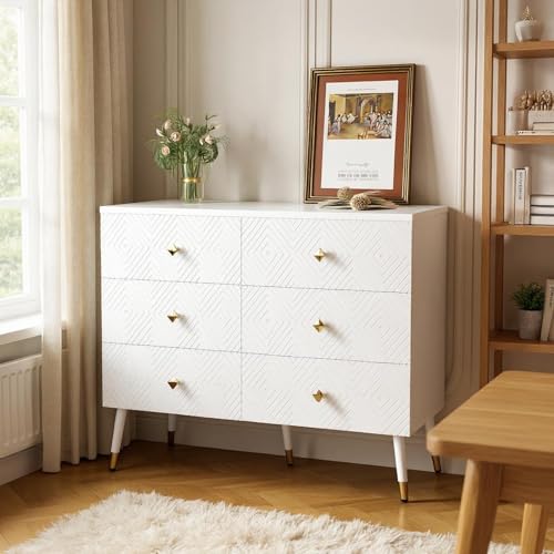 FurnitureR Weißer Home Office Sideboard, Modern Design, Geometric Pattern, 6-Drawer Storage, MDF & Particle Board, Elegant Storage Solution FurnitureR Weißer Home Office Sideboard, Modern Design, Geometric Pattern, 6-Drawer Storage, MDF & Particle Board, Elegant Storage Solution von FurnitureR