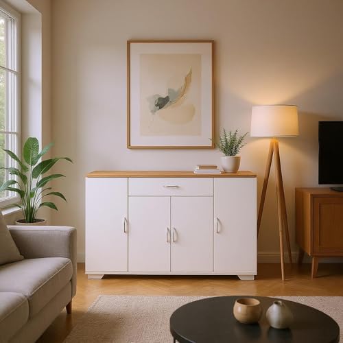 FurnitureR Weißer Konsolentisch, Moderne Design, MDF Material, Praktische Aufbewahrung, Kompakte Abmessungen, Stilvolle Ergänzung für Zuhause oder Büro von FurnitureR