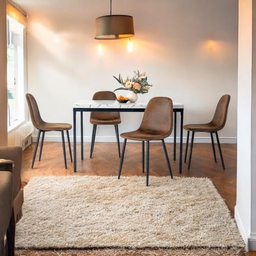 FurnitureR Wohnzimmertische aus weißem Marmorimitat, Schlichter und eleganter Stil für 4 bis 6 Personen, Dicke Holzplatte mit Metallstruktur, für Esszimmer, Empfangsräume, 120 x 70 x 75 cm von FurnitureR