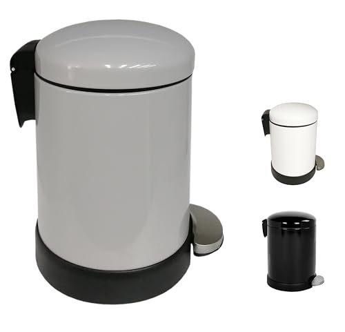 FurnitureXtra™ Treteimer im klassischen Stil, pulverbeschichtet, sanft schließend, Kunststoff-Inneneimer, Metalldeckel, 3 l, Grau von FurnitureXtra