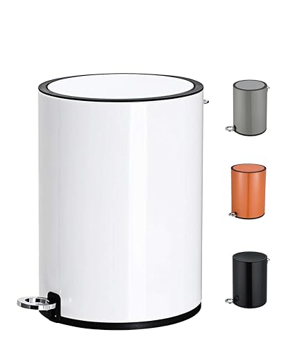 FurnitureXtra™ Treteimer im modernen Stil, pulverbeschichtet, Soft-Close-Tretmülleimer, Kunststoff-Inneneimer, ABS-Deckel (weiß, 6 l) von FurnitureXtra