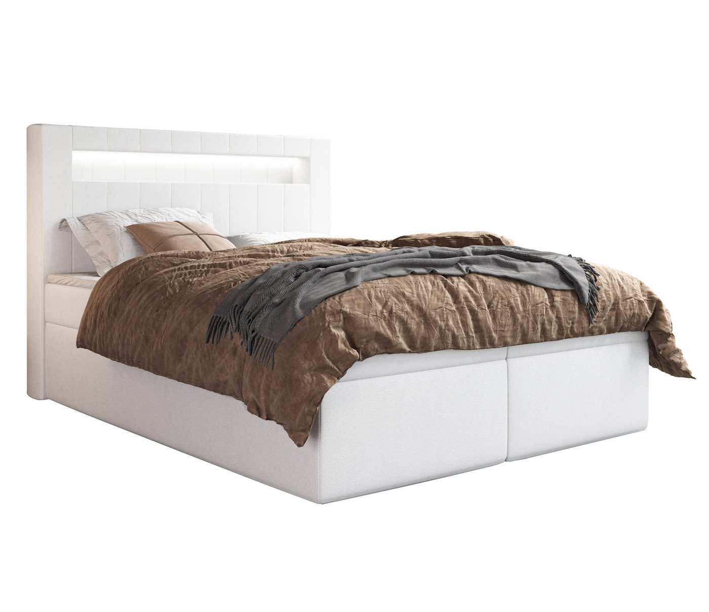 Furnix Boxspringbett ANTYD 120/140/160/180x200 mit zwei tiefen Bettkästen und Topper, LED-Beleuchtung mit Fernbedienung, Eco-Leder von Furnix