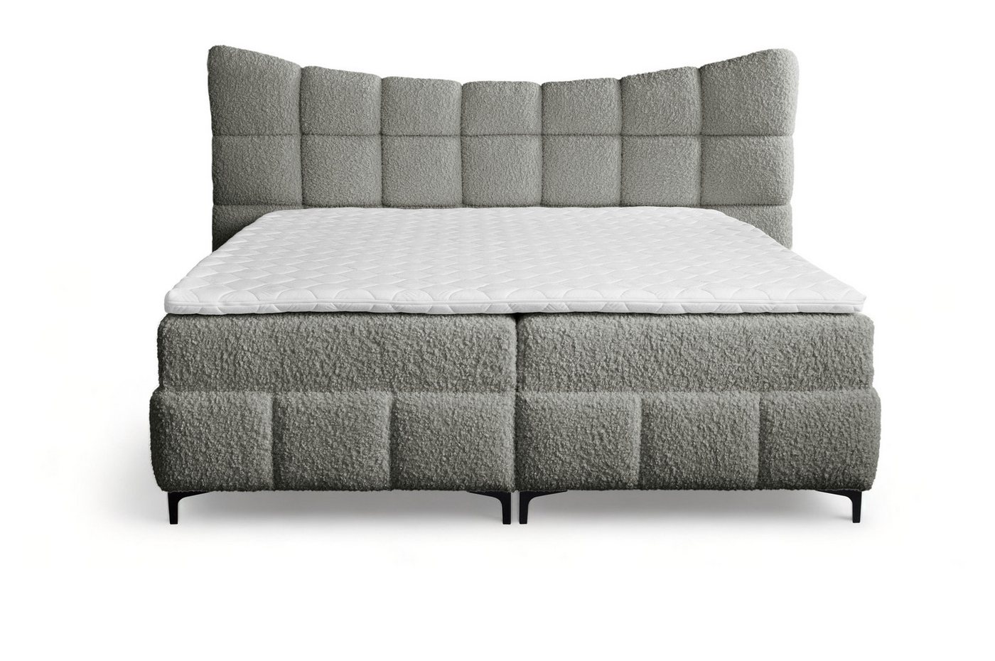 Furnix Boxspringbett Blosom 120/140/160/180x200 Doppelbett mit Topper und Metalfüßen, kuscheliger Bouclé Bezug, modern geschwungenes Kopfteil von Furnix