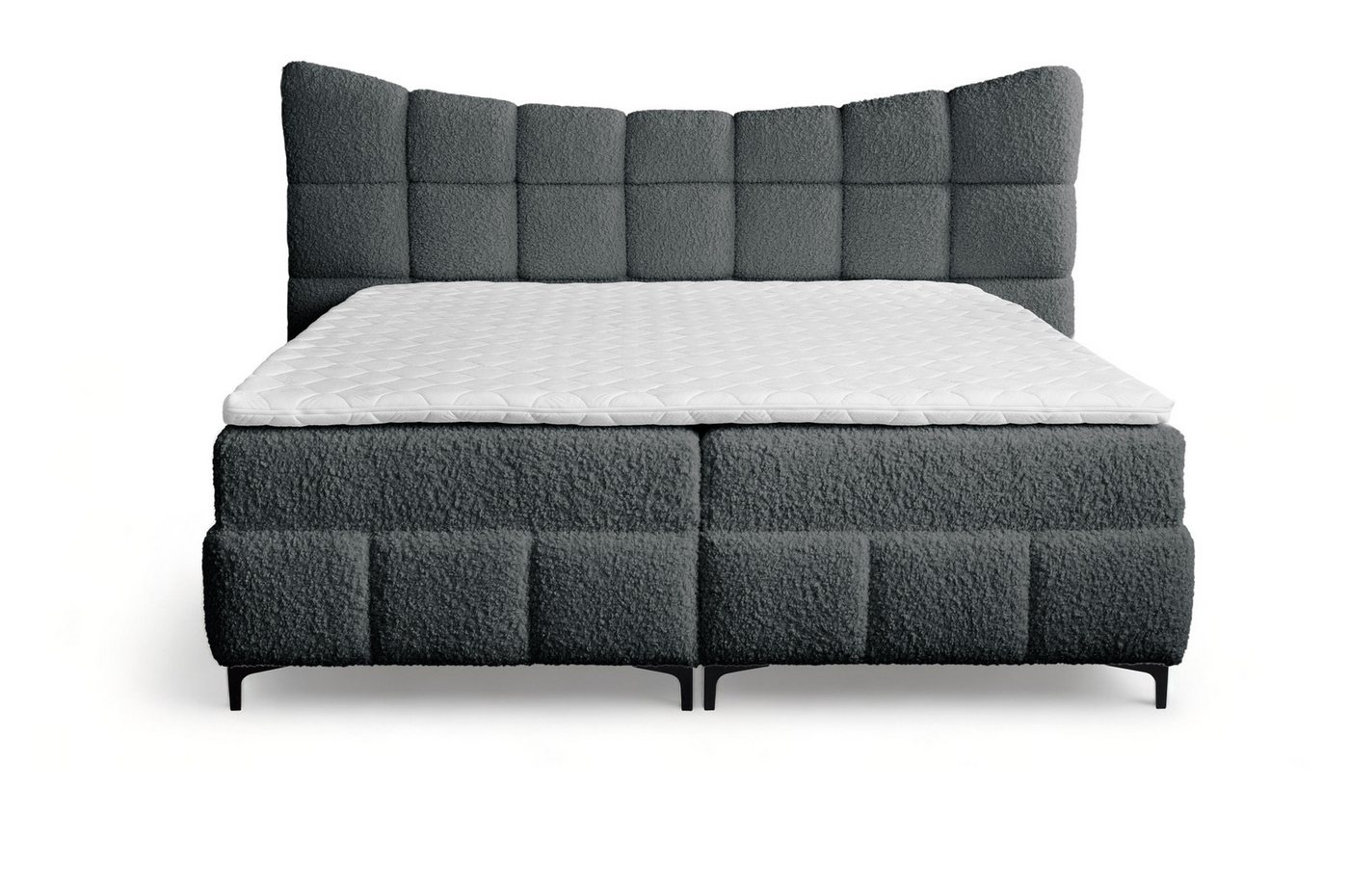 Furnix Boxspringbett Blosom 120/140/160/180x200 Doppelbett mit Topper und Metalfüßen, kuscheliger Bouclé Bezug, modern geschwungenes Kopfteil von Furnix