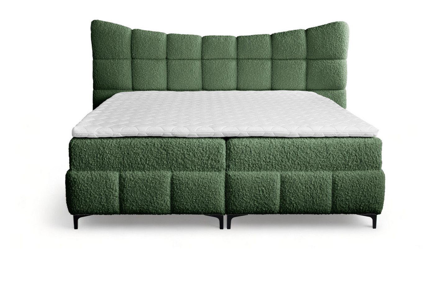 Furnix Boxspringbett Blosom 120/140/160/180x200 Doppelbett mit Topper und Metalfüßen, kuscheliger Bouclé Bezug, modern geschwungenes Kopfteil von Furnix