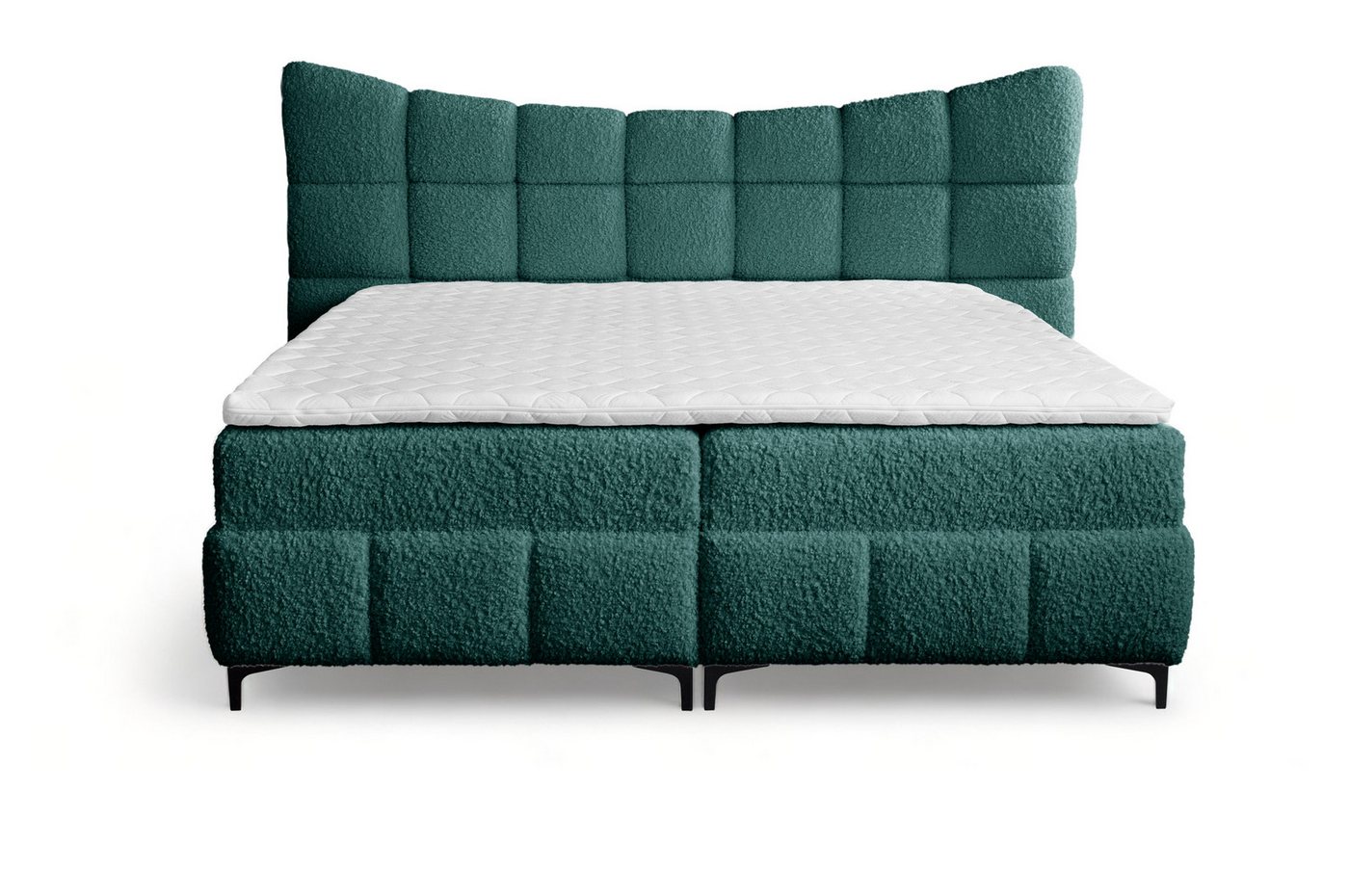 Furnix Boxspringbett Blosom 120/140/160/180x200 Doppelbett mit Topper und Metalfüßen, kuscheliger Bouclé Bezug, modern geschwungenes Kopfteil von Furnix