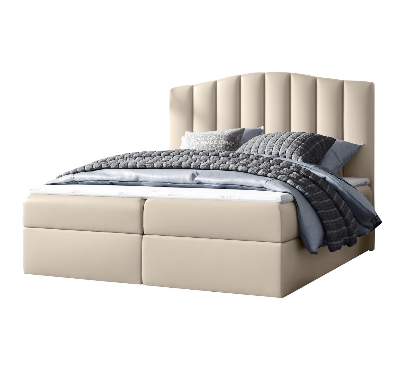 Furnix Boxspringbett CASABRIA 180x200 Doppelbett mit Bettkasten Eco-Leder, hochwertige, pflegeleichte Materialien von Furnix