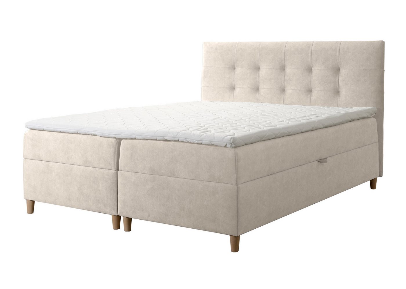 Furnix Boxspringbett DEISE 120/140/160/180/200x200 Doppelbett mit Topper und Holzfüßen, strapazierfähiger, hochwertiger Polsterstoff von Furnix