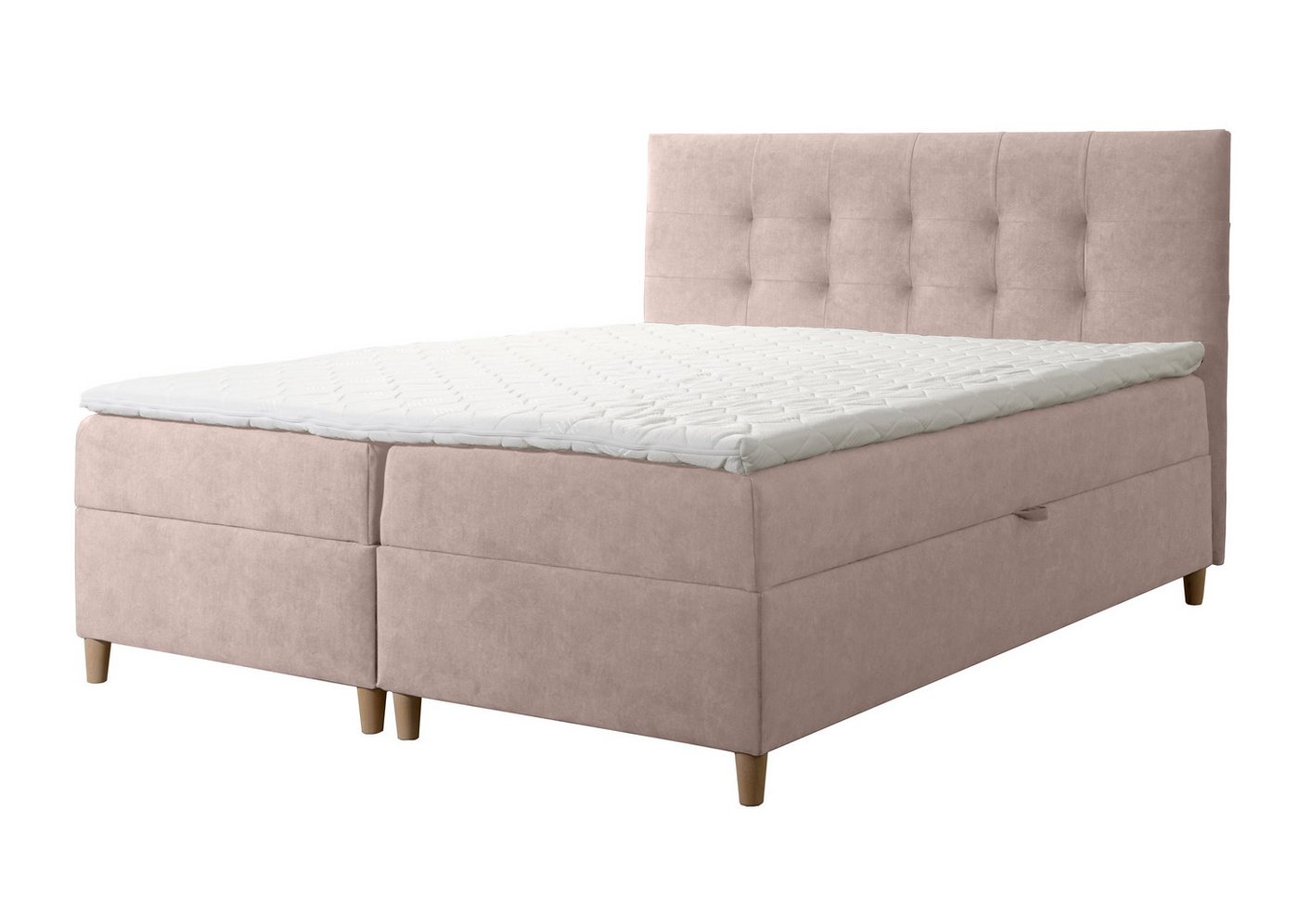 Furnix Boxspringbett DEISE 120/140/160/180/200x200 Doppelbett mit Topper und Holzfüßen, strapazierfähiger, hochwertiger Polsterstoff von Furnix