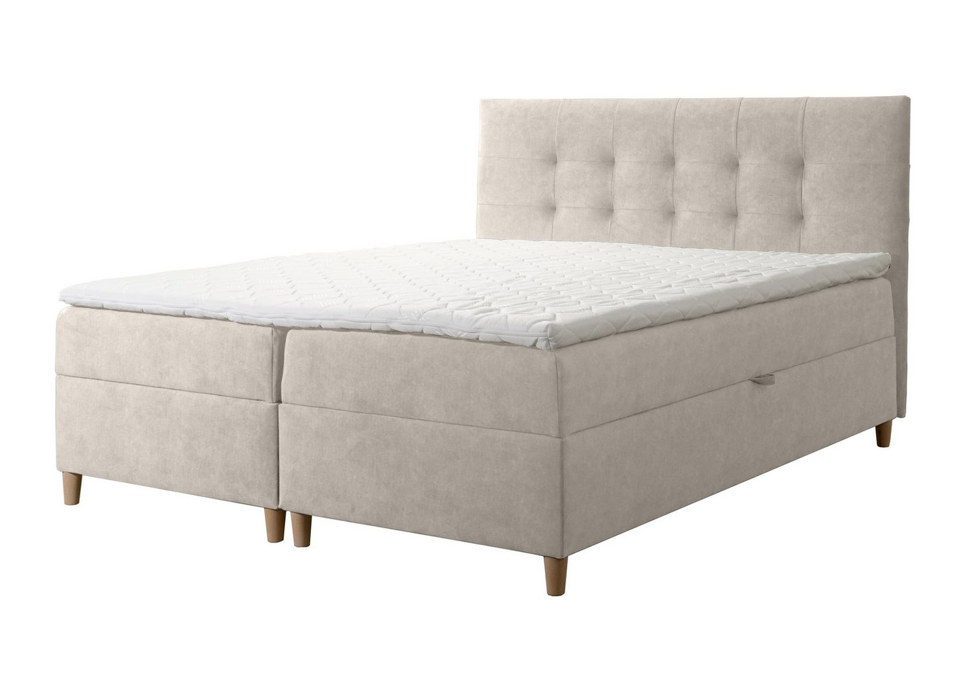 Furnix Boxspringbett DEISE 120/140/160/180/200x200 Doppelbett mit Topper und Holzfüßen, strapazierfähiger, hochwertiger Polsterstoff von Furnix