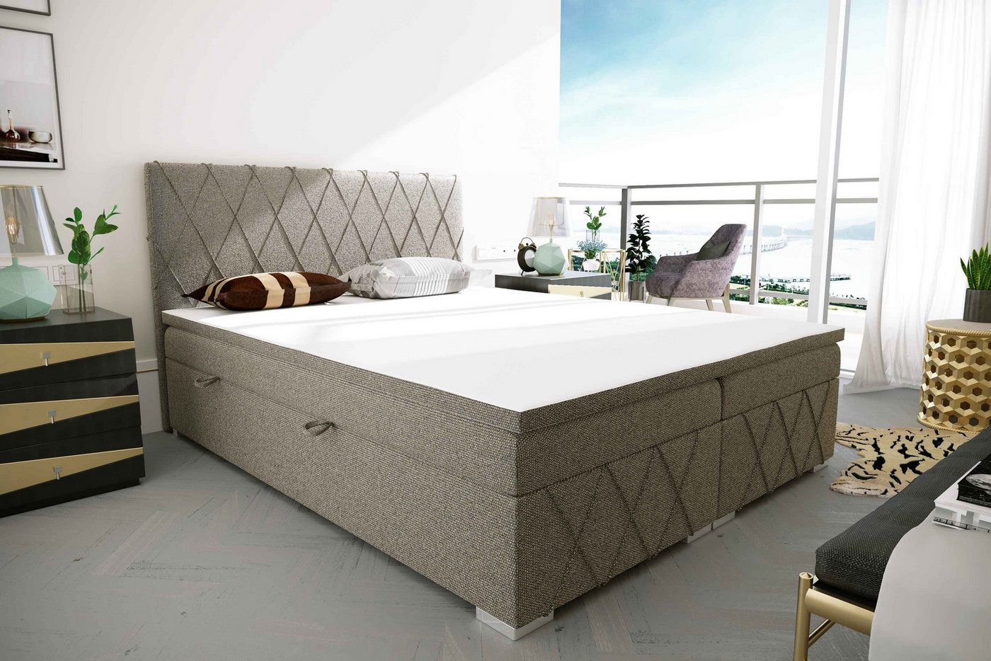 Furnix Boxspringbett FREDD Polsterbett 140/160x180x200 cm 2 Bettkasten inkl. Topper, 7-Zonen Taschenfederkern-Matratze, hochwertig & robust von Furnix