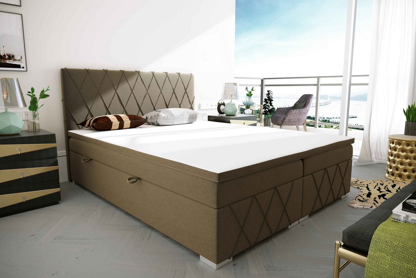 Furnix Boxspringbett FREDD Polsterbett 140/160x180x200 cm 2 Bettkasten inkl. Topper, 7-Zonen Taschenfederkern-Matratze, hochwertig & robust von Furnix