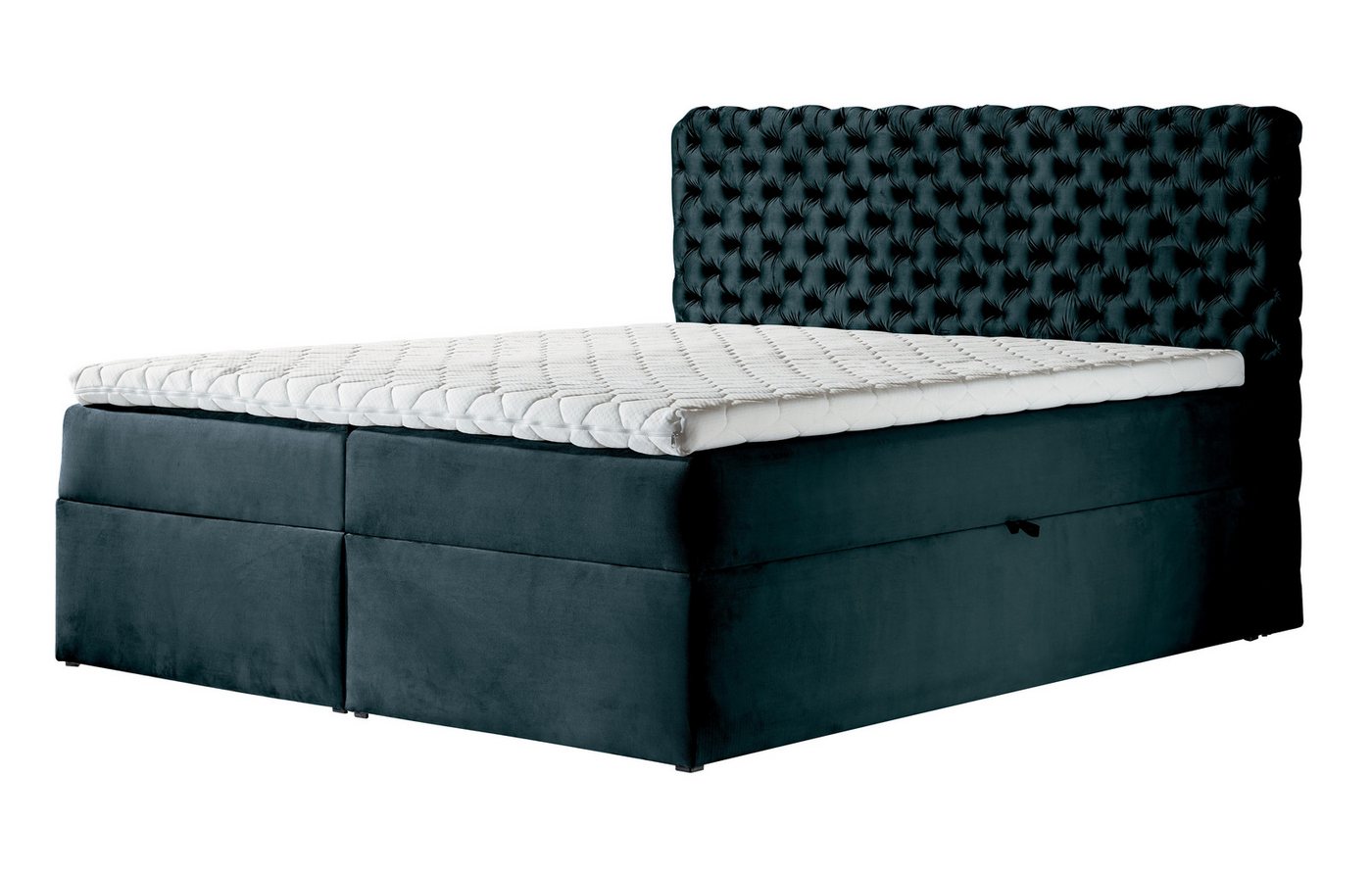 Furnix Boxspringbett HAILEY 120/140/160/180/200x200 mit zwei tiefen Bettkästen und Topper, Gasdruckfedern-Öffnungsautomatik, Bonell-Federkern H3 von Furnix