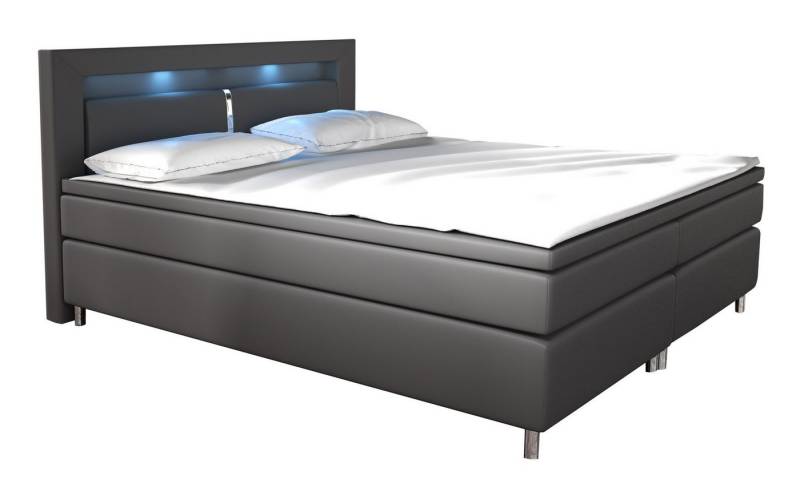 Furnix Boxspringbett Hailyn 140/160/180x200 cm Doppelbett mit Topper und LED Eco-Leder, mit LED Beleuchtung von Furnix