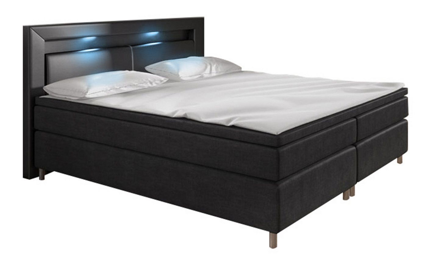 Furnix Boxspringbett Hailyn 140/160/180x200 cm Doppelbett mit Topper und LED Eco-Leder, mit LED Beleuchtung von Furnix