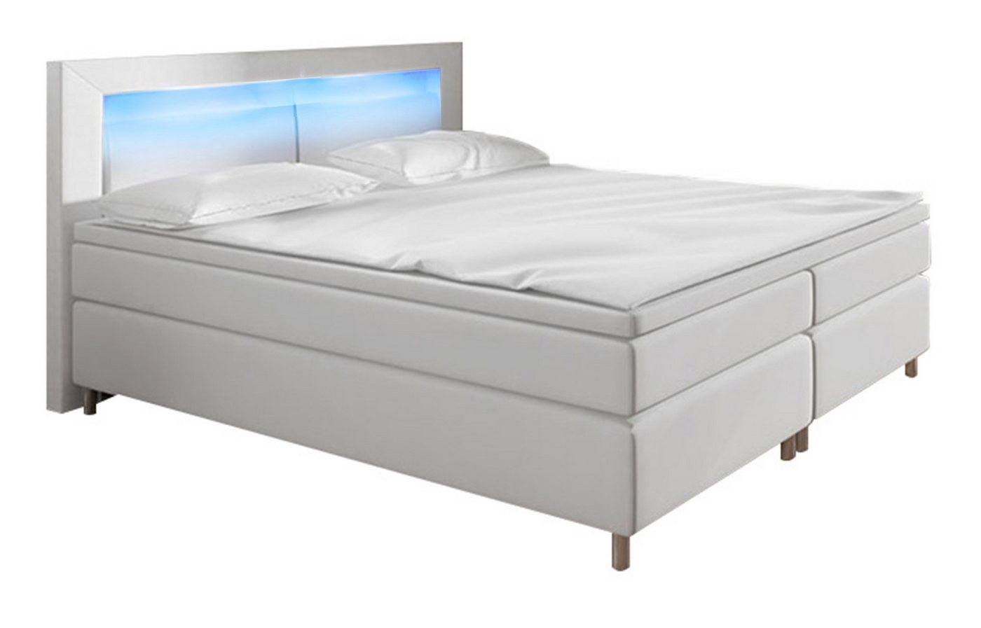 Furnix Boxspringbett Hailyn 140/160/180x200 cm Doppelbett mit Topper und LED Eco-Leder, mit LED Beleuchtung von Furnix