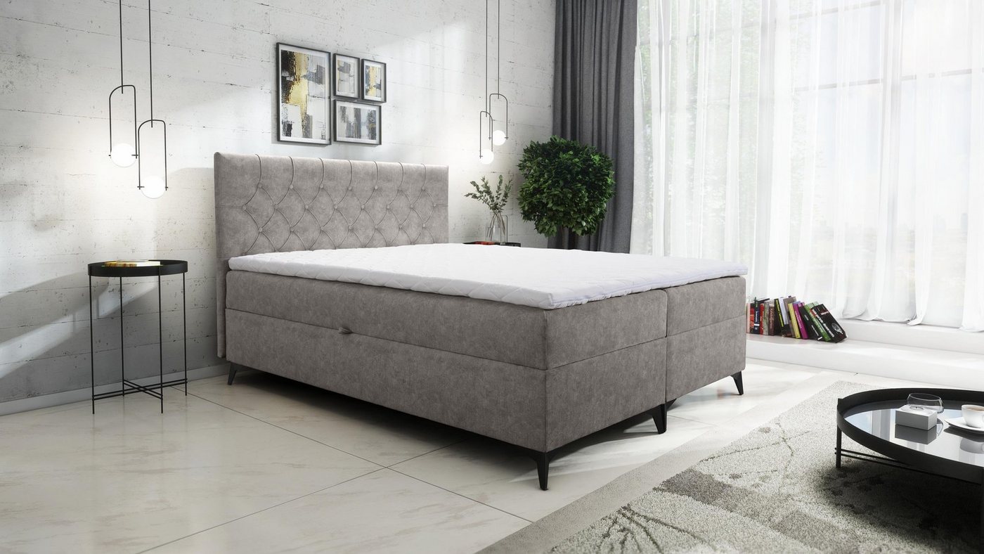 Furnix Boxspringbett JULLIE 129-200x200 mit Topper Bettkaste Farbe/Größe Auswahl, mit Topper von Furnix