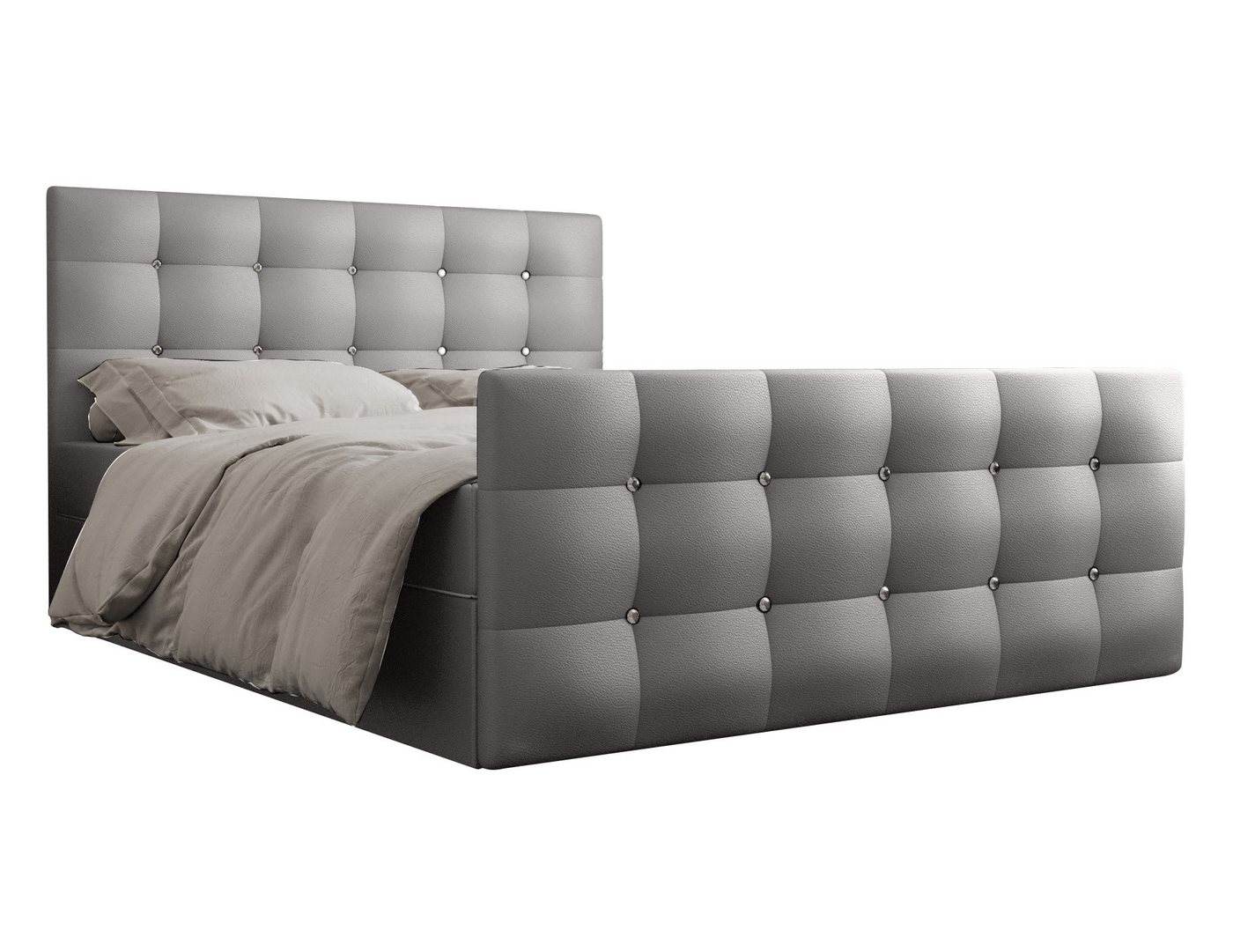 Furnix Boxspringbett KLONI 140x200 cm Doppelbett Bettkasten, Boxspringbett mit Matratze, Knöpfungen mit Kristallen am Kopf- und Fußteil von Furnix