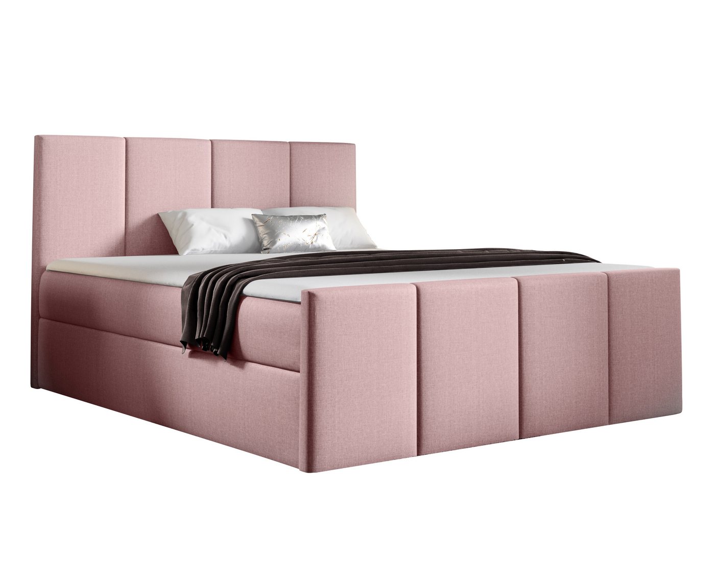 Furnix Boxspringbett LARSH 120-200x200 Doppelbett mit Topper & Bettkasten Leinenoptik, pflegeleichter Polsterstoff, Kopfteil mit moderner Steppung von Furnix