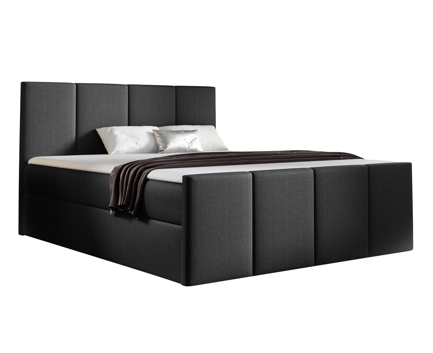 Furnix Boxspringbett LARSH 120-200x200 Doppelbett mit Topper & Bettkasten Leinenoptik, pflegeleichter Polsterstoff, Kopfteil mit moderner Steppung von Furnix